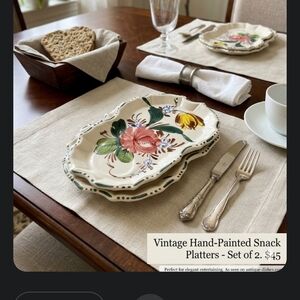 Hand-Painted Floral Snack Platters, Cream - Set of 2